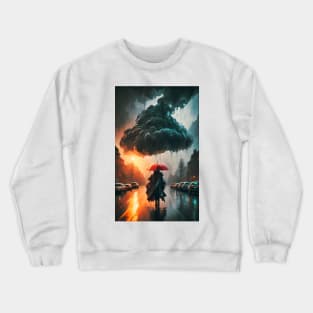 Urban Rainfall Symphony: Cloudy Cityscape Poncho Crewneck Sweatshirt